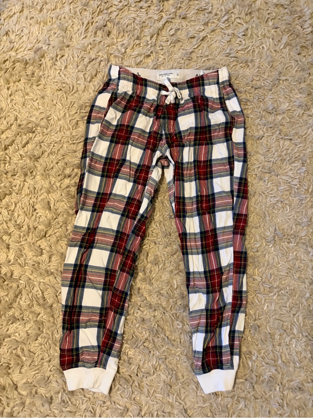 Abercrombie & Fitch Red and White Plaid Jogger Pants